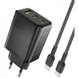Incarcator Retea Cu Cablu USB-C Dudao A29C, 65W, 3.25A, 1 x USB-A - 2 x USB-C, Negru