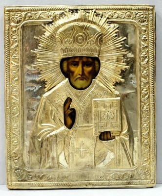 Sf. Nicolae din Myra, Icoana cu ferecatura, Rusia, Secol XIX foto
