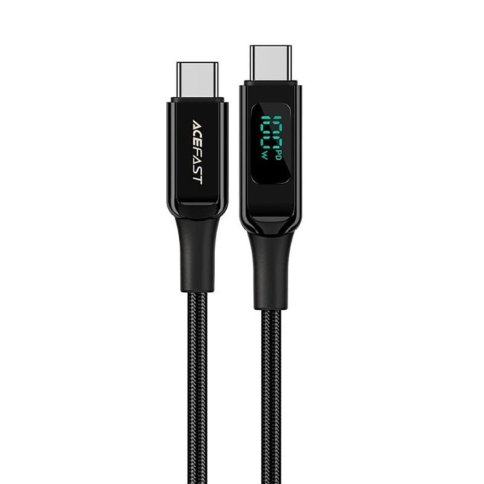 Cablu de date type-c to type-c, fast charging, 100w, 5a, led display, 2m - acefast - black
