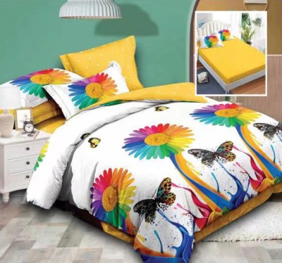 Lenjerie pat dublu,bumbac finet,6 piese cu elastic,alba cu flori si fluturi-A660 foto