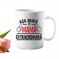 Cana personalizata model " Mama Extraordinara " 9.5x8cm