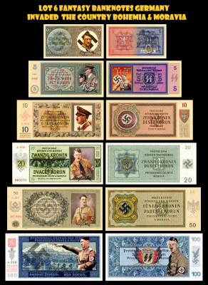 6 Fantezy banknote Bohemia &amp;amp; Moravia ocupatie WW2 Germania foto
