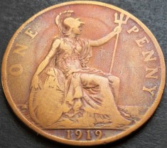 Moneda istorica 1 (One) PENNY - MAREA BRITANIE / ANGLIA, anul 1919 * cod 4088 A