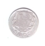 Moneda Portugalia 5 escudos 1933, uzata, curata