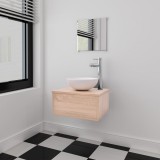 VidaXL Set mobilier baie, 4 piese, bej, cu chiuvetă și robinet