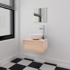 vidaXL Set mobilier baie, 3 piese, bej, cu chiuvetă foto