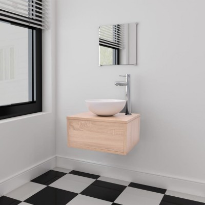 vidaXL Set mobilier baie, 3 piese, bej, cu chiuvetă 272226 foto