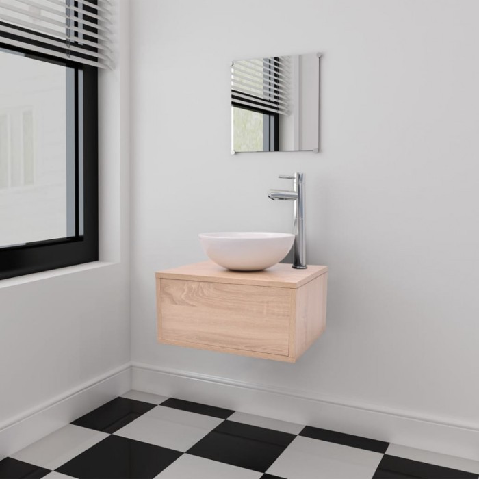 vidaXL Set mobilier baie, 3 piese, bej, cu chiuvetă 272226