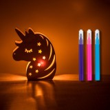 Set Creativ din Lemn, Unicorn, Multicolor, Iluminat, 3 Carioci, Dimensiuni 12.5x2.5x15.5cm, Oem
