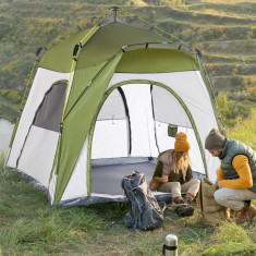 Outsunny Cort pentru Camping2 Locuri, Cort Iglu Pop Up cu Usa cu Fermoar si 3 Ferestre cu Plasa, Geanta pentru Transport Inclusa, 240x240x199cm, Verde