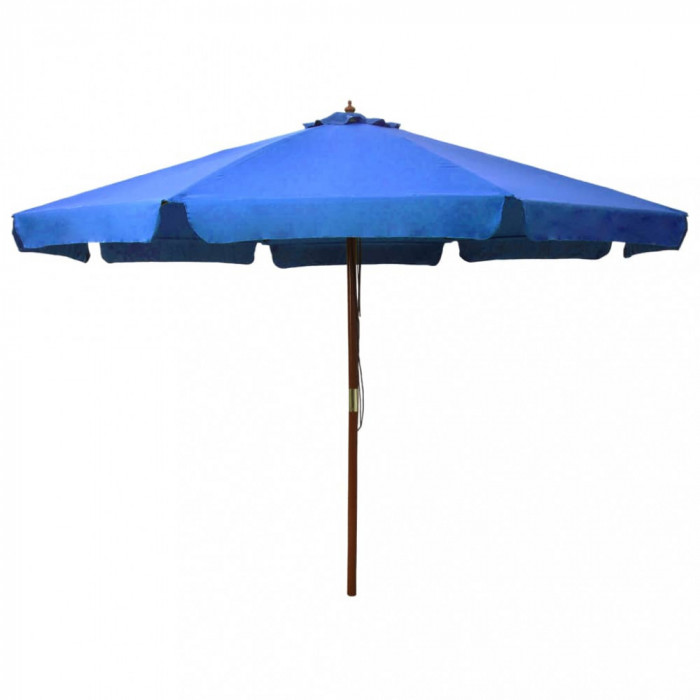 Umbrelă de soare de exterior, st&acirc;lp lemn, azuriu, 330 cm