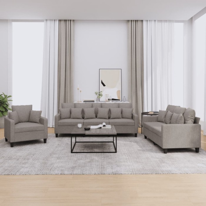 vidaXL Set de canapele cu perne, 3 piese, gri taupe, textil 3201639