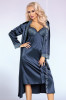 Set Lenjerie Noapte Dama LIVIA CORSETTI LIV189-1844, 2 Piese, Rochie Halat Chilot Snur, Gri Petrol, Satin Elegant