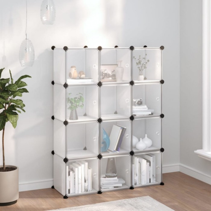 Organizator cub de depozitare cu uși, 12 cuburi, transparent PP