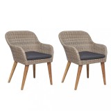 Set 2 Scaune Exterior Poliratan Maro cu Perne Gri, Cadru Otel, 56x60x82 cm, Rezistent UV, Gossi