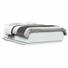 vidaXL Cadru de pat cu lumini LED, alb, 160x200 cm, lemn prelucrat 3209597