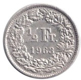 ELVETIA 1/2 FRANCI 1963 LITERA B ARGINT, Europa