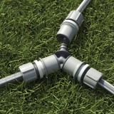 Cumpara ieftin Reducție triplă Verve robinet, plastic rezistent UV pentru grădină. Priză racordare triplă, separare flux apă, compatibil furtunuri, verde.