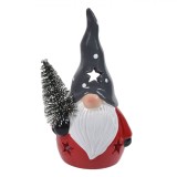 Figurină Ceramică, Felinar Crăciun Gnome, Căciulă Gri, 8x6x13cm, Oem