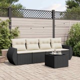 Cumpara ieftin Set mobilier de grădină cu perne, 5 piese, negru, poliratan