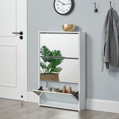 [en.casa] Pantofar Toni, 102,5 x 63 x 17cm, PAL melaminat/oglinda, alb cu 3 compartimente depozitare, 9 perechi pantofi HausGarden Leisure