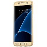 Husa 360 Full Cover Gold pentru Samsung Galaxy S7 Edge, Protectie Fata + Spate, Slim