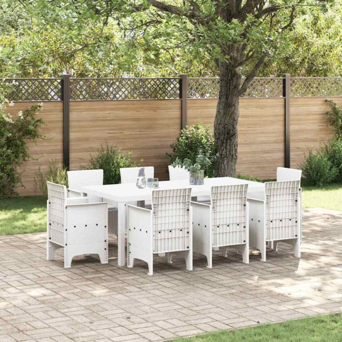 vidaXL Set de masă pentru grădină 9 pcs Alb Ratan Polt 3378585