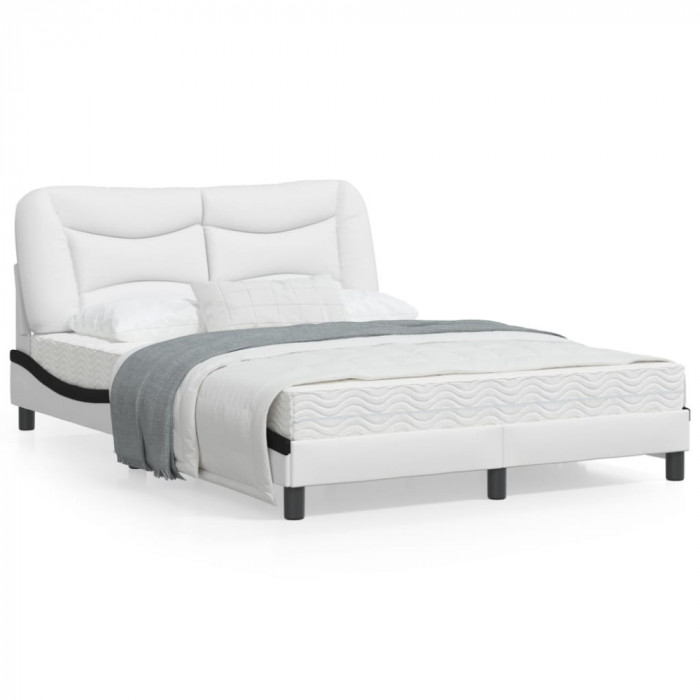 vidaXL Cadru de pat cu LED, alb și negru, 120x200 cm, piele ecologică