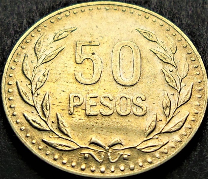 Moneda exotica 50 PESOS - COLUMBIA , anul 1991 * cod 5087 = A.UNC