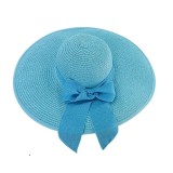 Cumpara ieftin Palarie dama cu boruri largi albastra din rafie