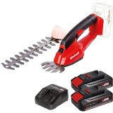 Einhell GE-CG 18 Li PXC + Twinpack CB + 4514095 - Masina de tuns gard viu 20 cm accesorii + Set 2 acumulatori si incarcator Li-Ion 18 V 2.5 Ah