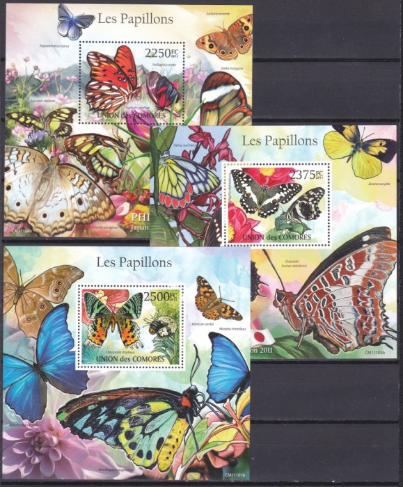 DB1 Fauna Fluturi Comore 3 x SS MNH