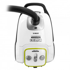 Aspirator cu sac Samus Deluxe Eco Power, 700 W, Eco Type, Putere de absorbtie 205 W, Filtru lavabil HEPA, Sac textil 3 L, Alb