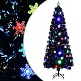 VidaXL Brad Crăciun cu LED fulgi de zăpadă, negru 240 cm fibră optică