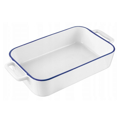 Vas termorezistent din ceramica dreptunghilar pentru cuptor, 33 cm, capacitate 2.2 litri, alb cu margine rosie, Yucca Florina foto