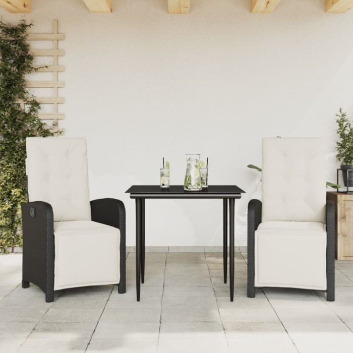 Gossi set bistro cu perne, 3 piese, negru, poliratan