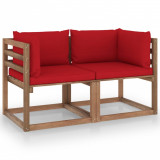 Canapea din paleti de gradina, 2 locuri, perne rosii, lemn pin GartenMobel Dekor, vidaXL