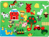 Plansa de activitati pentru copii, fetru, 104 x 75 cm, 32 piese tematice, ferma animalelor