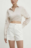 Cumpara ieftin Answear Lab pantaloni scurti jeans femei, culoarea alb, neted, high waist