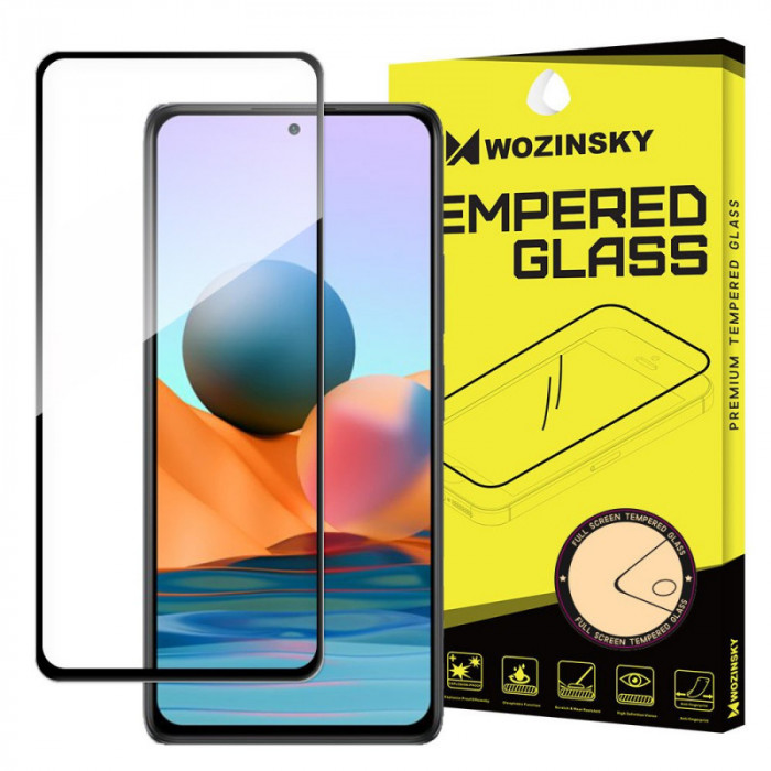 Folie Protectie Ecran WZK pentru Xiaomi Redmi Note 10 Pro, Sticla securizata, Full Face, Full Glue, Neagra