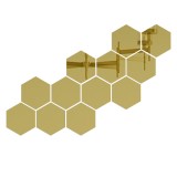 Set 12 stickere auto-adezive, 5 Continents, tip oglinda decorativa, 3D, Auriu, 126x110x63mm