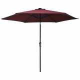 Umbrelă soare exterior, LED-uri st&acirc;lp oțel, roșu bordo, 300 cm, vidaXL