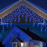 Instalatie de Craciun, curgatoare, tip turturi, cu jocuri de lumini, lungime 20m, 430 LED-uri, conectare la retea, albastru