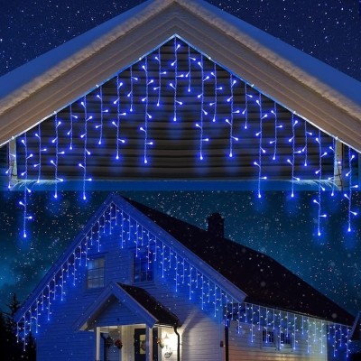 Instalatie de Craciun, curgatoare, tip turturi, cu jocuri de lumini, lungime 20m, 430 LED-uri, conectare la retea, albastru foto