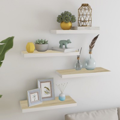 Gossi rafturi perete suspendate 4 buc. alb/stejar 60x23,5x3,8 cm mdf foto
