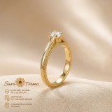 Inel Solitaire Clasic , zirconia 4 mm, placat cu aur 14K