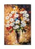 Tablou pictat manual hol, living, dormitor, Vaza cu margarete, 60x40cm ulei pe panza in cutit efect 3D, gata de agatat pe perete