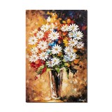 Tablou pictat manual hol, living, dormitor, Vaza cu margarete, 60x40cm ulei pe panza in cutit efect 3D