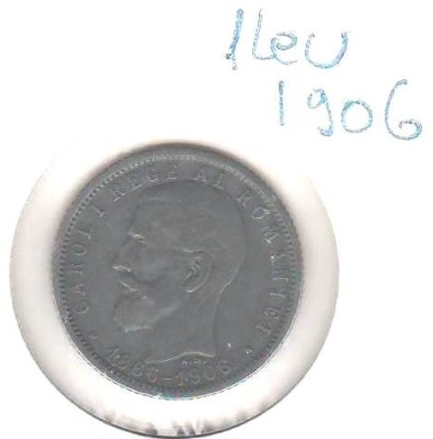 SV * Romania 1 LEU 1906 * ARGINT. 835 * Regele Carol I * 40 Ani de Domnie foto