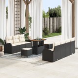 Set de sofa de grădină cu 10 piese cu perne Negru Ratan poli Acacia, Sofa de grădină cu 2 locuri cu perne Negru Ratan poli, Set de dining de grădină c, vidaXL
